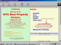 Main options page with the search for building classifications option circled. Left mouse click in order to enlarge this screen.