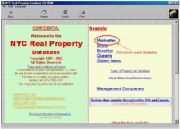 Main options page.  Click on what you want to do.  In this example, Manhattan is circled.   Click on Manhattan if you wish to search for properties in Manhattan.